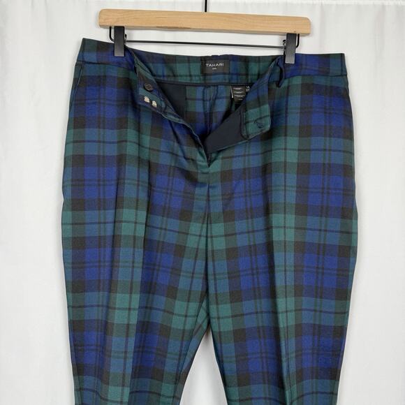 Tahari Women’s Blackwatch Plaid Trouser Pants Black Green 14 Holiday Classic NYE - Picture 5 of 10